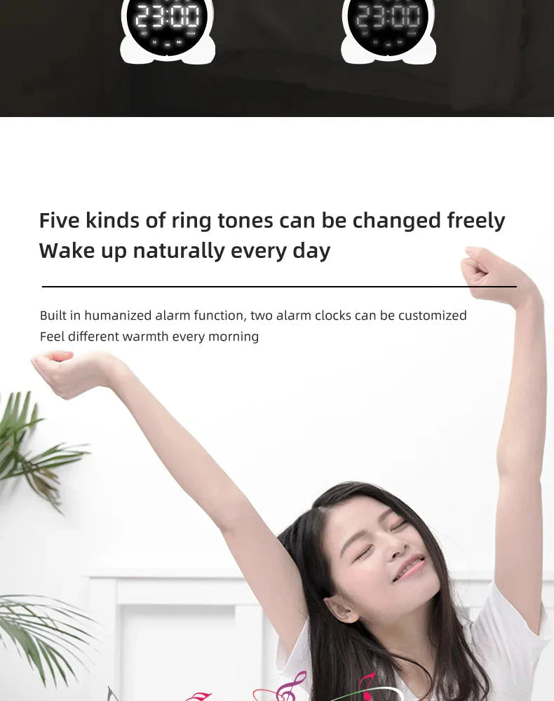 Bluetooth Mirror Table Clock Kids Alarm Clock Cute Cat Digital Alarm Clock For Kids Bedside Clock Children'S Sleep Led Clocks