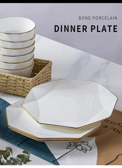 Phnom Penh Creative Octagonal Steak Flat Plate Light Luxury Bone China Tableware Western Dinner Plate Household Dinner Plates