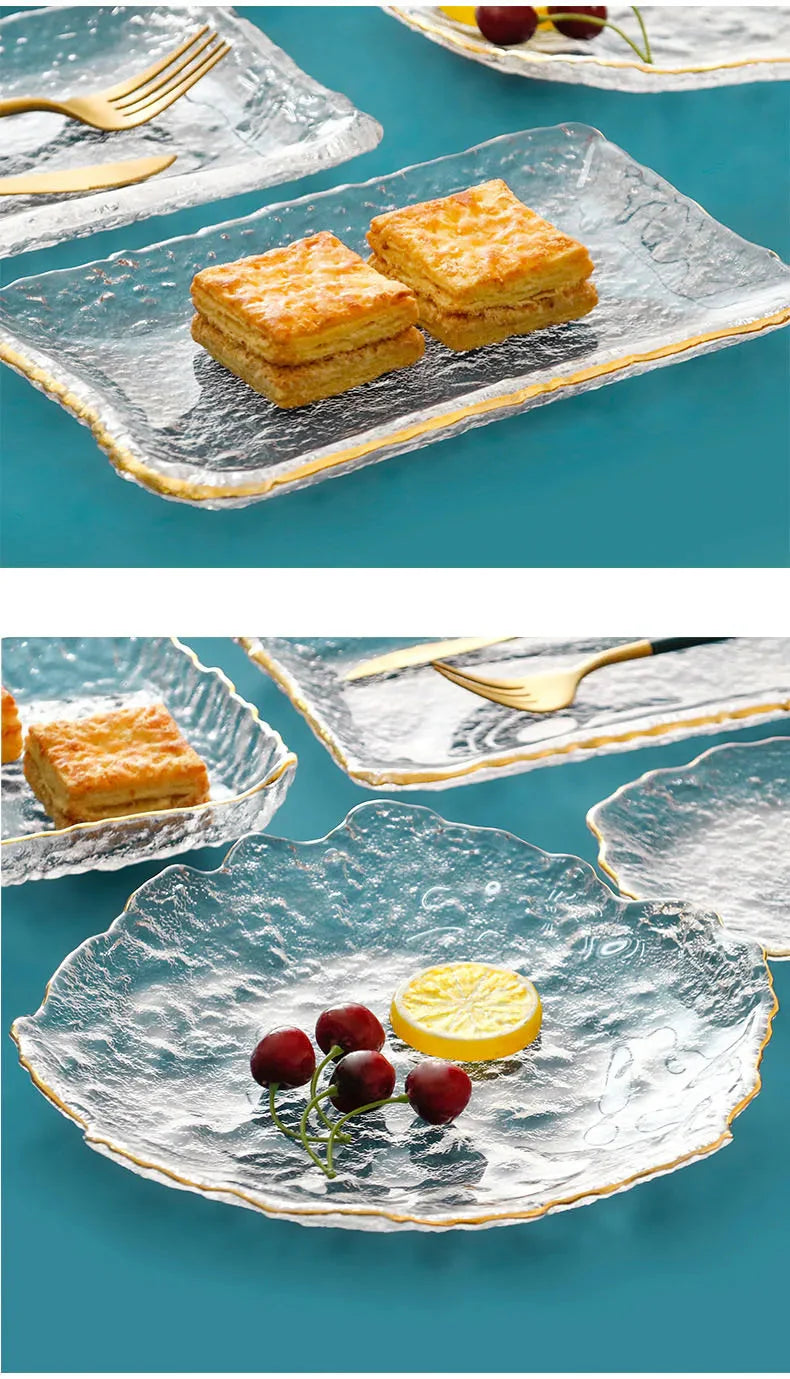 Japanese Hammer Glass Dinner Plate Platter Creative Fruit Salad Sushi Long Serving Plate Square Plate Tableware Dessert Plate