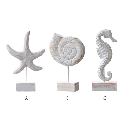 Mediterranean Style Wood Crafts Starfish Conch Hippocampus Wood Carving Marine Garden Decoration Ornaments Home Decoration