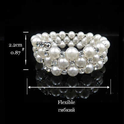 Wedding Bridal Jewelry Set String of Pearls Prom Silver Color Crystal Bracelet Necklace Earrings for Women jewellery sets