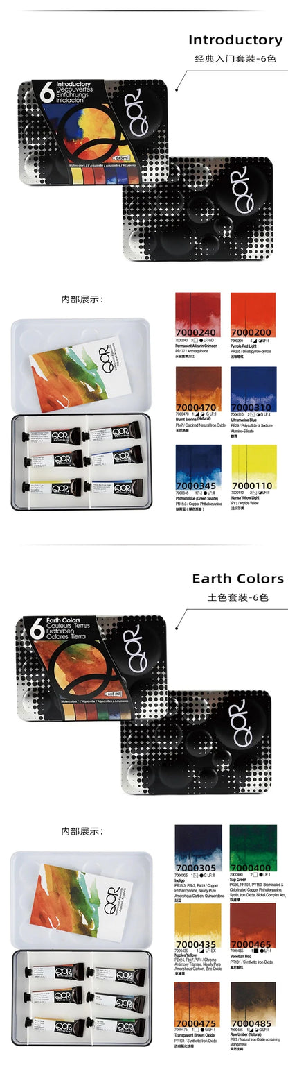 US QOR Artistic Watercolor Paints Set Tin box Pigment Solid Paint Set Palette High Concentration for Artist Painting Drawing