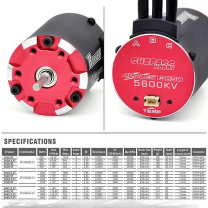 RC Motor Rocket 3650 Brushless Motor 5600KV 4700KV 4350KV 3250KV w/Temp Sensor for 1/8 1/10 RC Car
