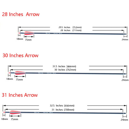 New Spine 500 Carbon Arrow With Replaceable Arrowhead 28"/30"/31"Length Archery for Compound/Recurve Bow Hunting