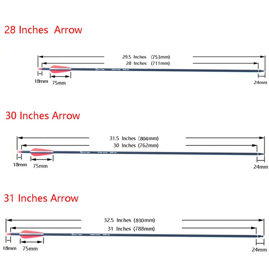 New Spine 500 Carbon Arrow With Replaceable Arrowhead 28"/30"/31"Length Archery for Compound/Recurve Bow Hunting