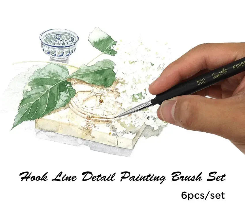 SeamiArt 6Pcs Fine Hook Line Pen Different Size 000 00 0 1 2 3 Paint Brush Artist Gouche Watercolor Acrylic Painting Supplies