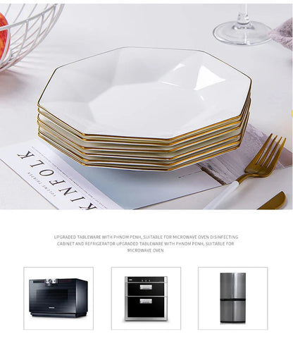 Phnom Penh Creative Octagonal Steak Flat Plate Light Luxury Bone China Tableware Western Dinner Plate Household Dinner Plates