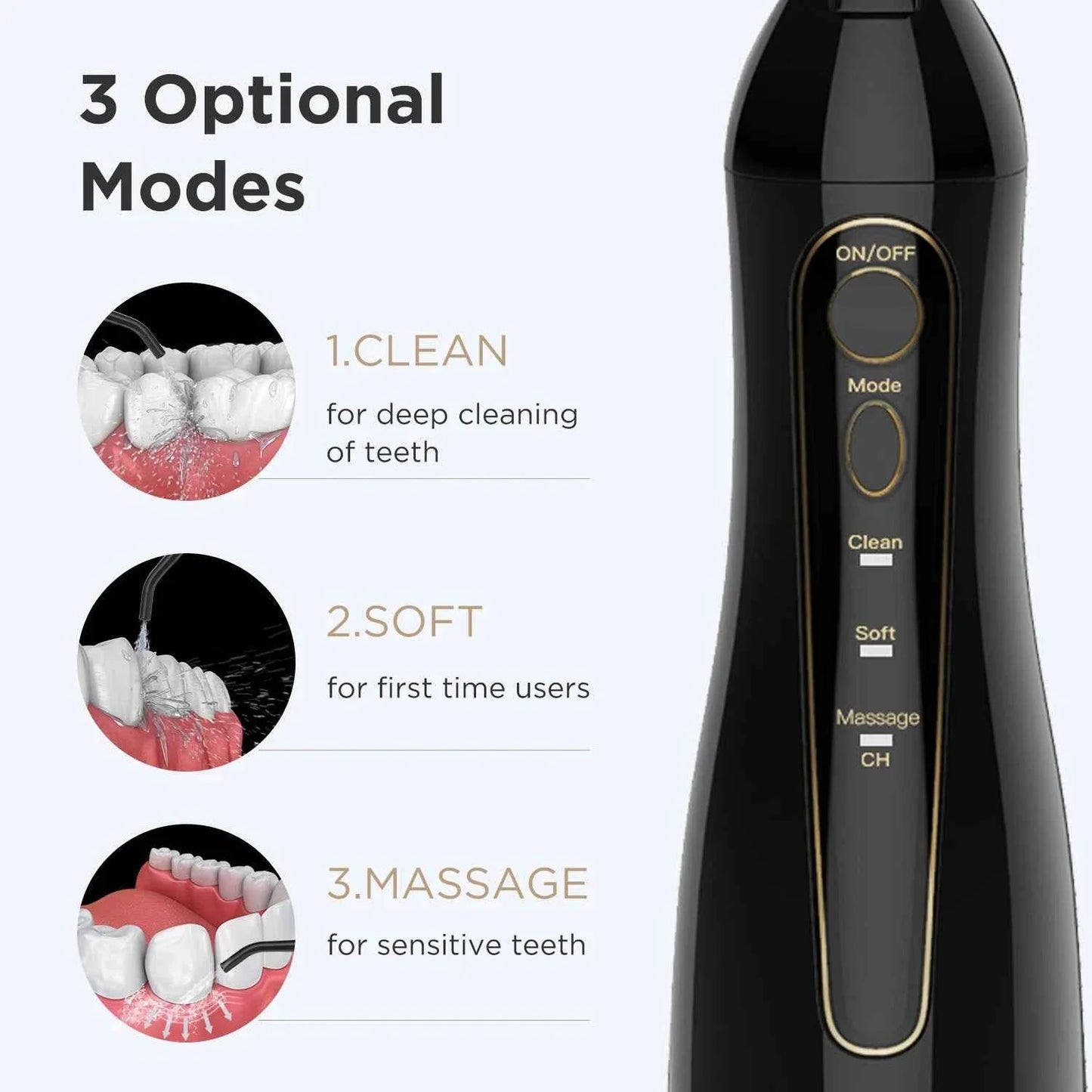 Fairywill Portable Dental Water Flosser - 300ML USB Rechargeable Oral Irrigator with 7 Jet Tips