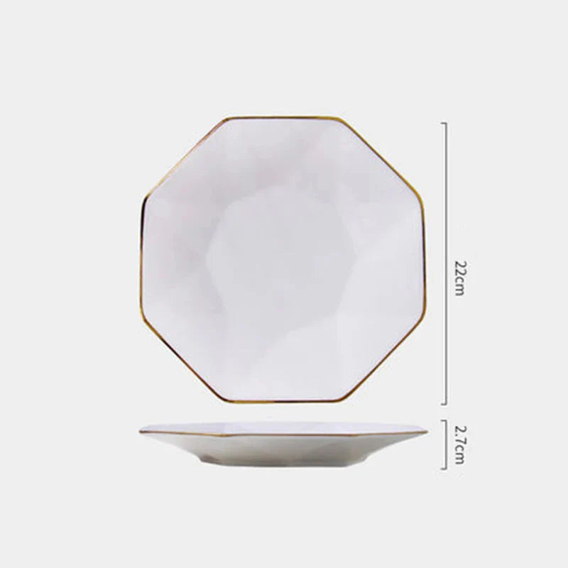 Phnom Penh Creative Octagonal Steak Flat Plate Light Luxury Bone China Tableware Western Dinner Plate Household Dinner Plates
