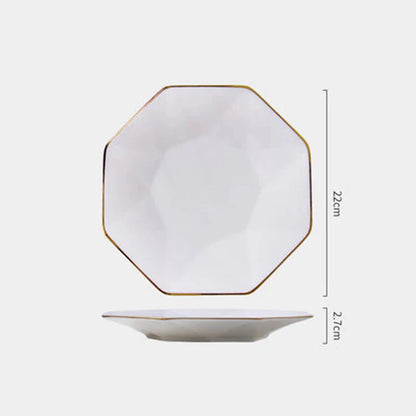 Phnom Penh Creative Octagonal Steak Flat Plate Light Luxury Bone China Tableware Western Dinner Plate Household Dinner Plates