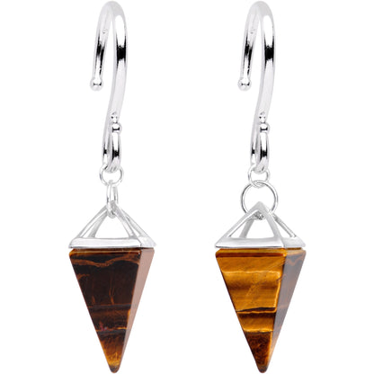 Handcrafted Silver Plated Tiger Eye Stone Pyramid Ear Weights