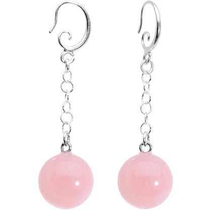 Handcrafted Pink Quartz Jawbreaker Dangle Fishhook Earrings