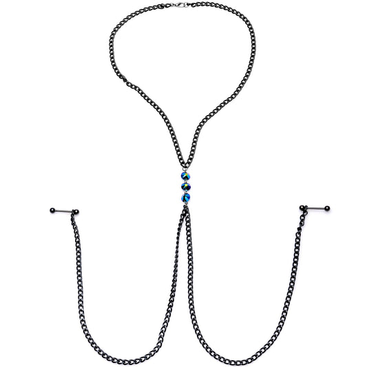 Gothic Black Necklace to Nipple Chain Created with Crystals