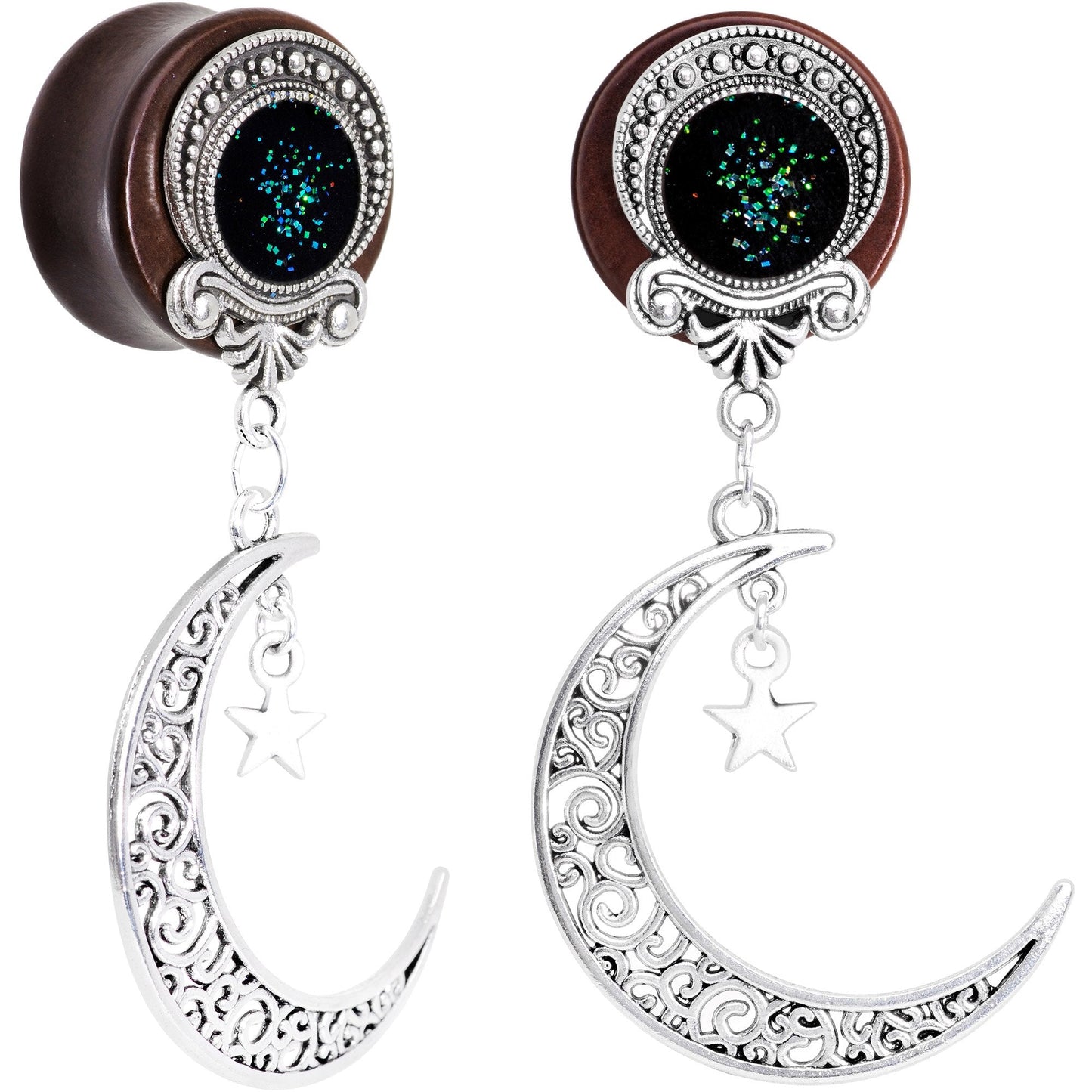 Handmade Beechwood Dark Crescent Moon Dangle Saddle Plug Set Sizes 8mm to 20mm