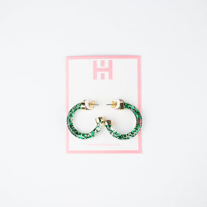 Green Glitter Mini Hoop Earrings