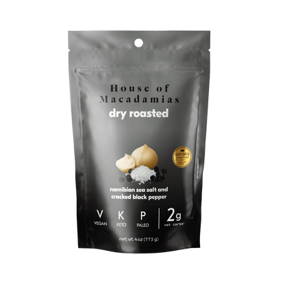 Dry Roasted Macadamia Nuts with Namibian Sea Salt & Black Pepper (4oz x 6 Bags)