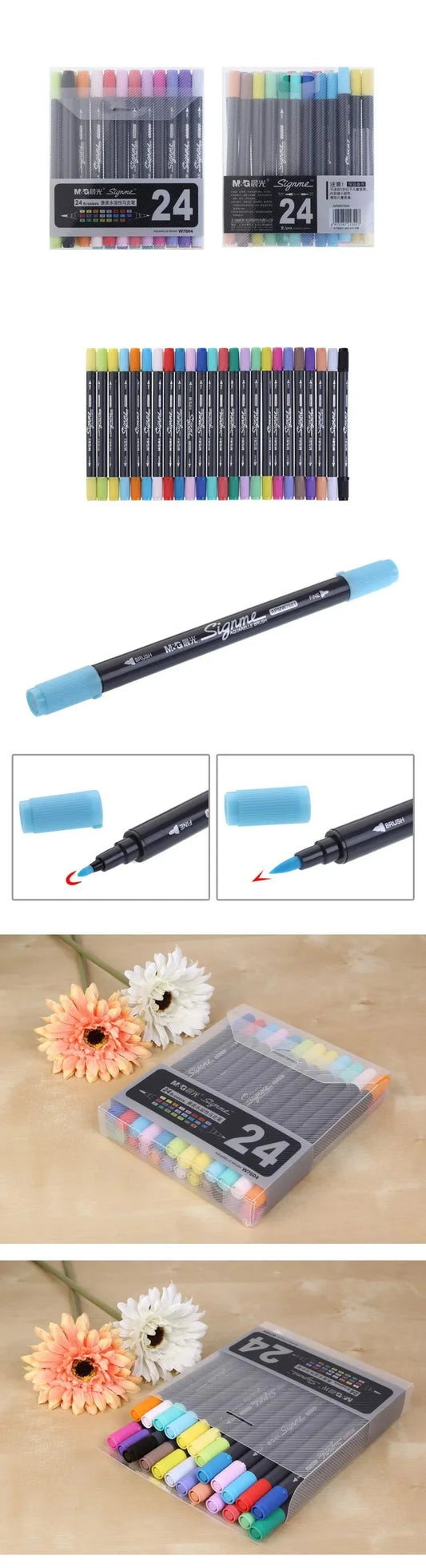 24 colors soluble  Pens Art Supplies For Drawing Water Soluble Mark Pen 24 Double Slider Multicolour Marker Painting Sets