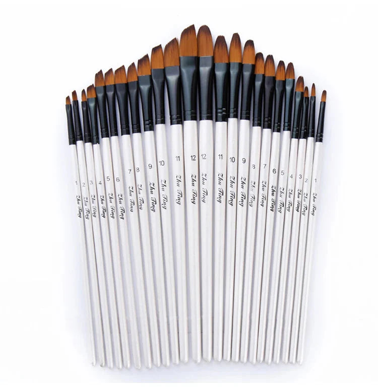 12 Pcs/set Nylon Hair Wooden Handle Watercolor Paint Brush Pen Set Learning DIY Oil Acrylic Painting Art Paint Brushes Supplies