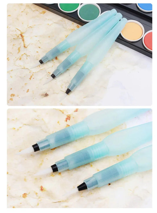 3 pcs different sizes of large capacity Barrel Water-based paints and brushes set humidifying water storage pens art supplies