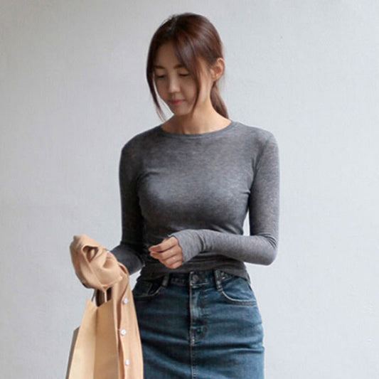 Slim T Shirt Women Cotton T-shirts Female Casual Tops Long Sleeve Sexy Thin T-shirt see through
