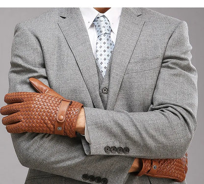 RY025NN 2025 New Spring/Winter Male Real Leather Short Gloves Man Suede Knitted Black/Brown Lambskin Cold Proof Mittens Mex Luva