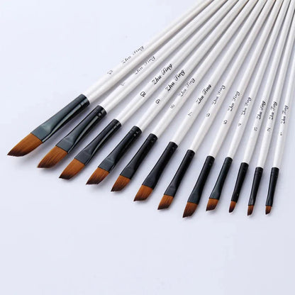 12 Pcs/set Nylon Hair Wooden Handle Watercolor Paint Brush Pen Set Learning DIY Oil Acrylic Painting Art Paint Brushes Supplies