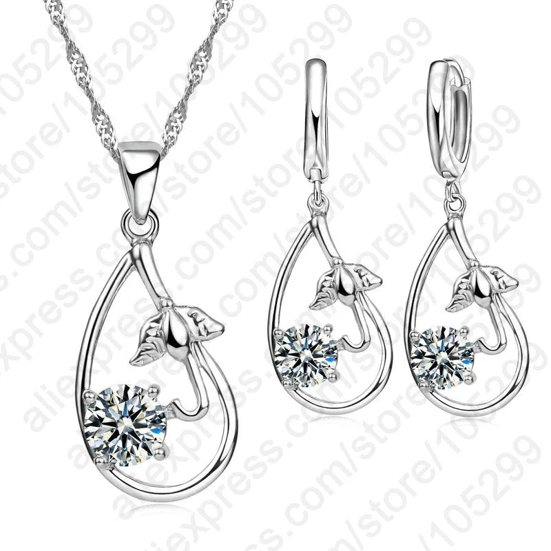 Wedding Bridal Jewelry Sets for Women Neckalce and Earrings 925 Sterling Silver Romantic Style Jewelry for Women As Gift
