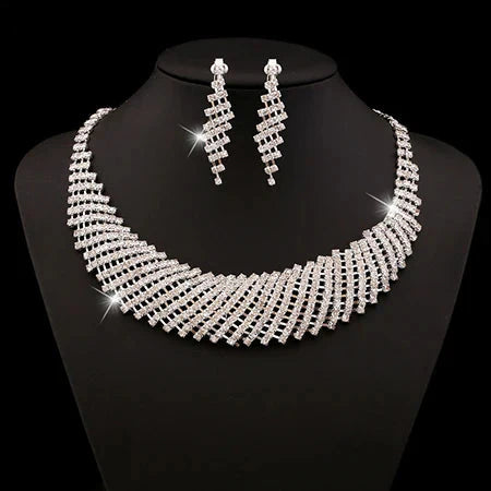 Luxurious Wedding Jewelry Sets for Bridal Bridesmaid Jewelery Drop Earring Necklace Austria Crystal Wholesale Gift