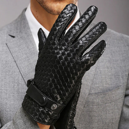 RY025NN 2025 New Spring/Winter Male Real Leather Short Gloves Man Suede Knitted Black/Brown Lambskin Cold Proof Mittens Mex Luva