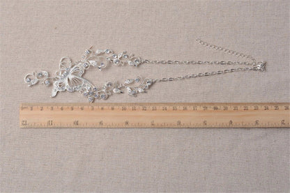 Wedding Jewelry Set Bride Rhinestone Jewelry Set Silver Plated Butterfly Choker Necklace Earrings Set Jewelry For Women Girls