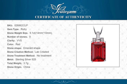 JewelryPalace 9ct Created Red Ruby 925 Sterling Silver Pendant Necklace for Women Engagement Party Jewelry Fashion Gift No Chain