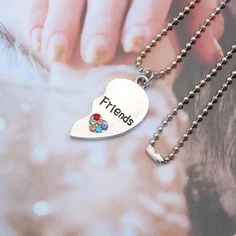 Trendy Best Friends Pendant Necklace for Women Full Rhinestone Love Heart Bff Friendship Pendants Necklaces Jewelry Accessories