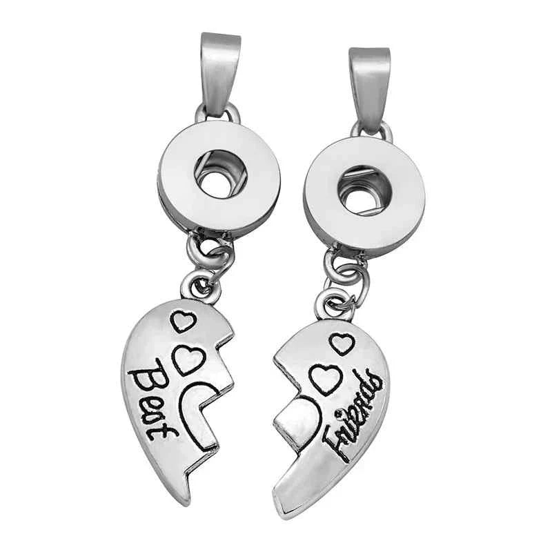 New Heart "Best Friends" and "Mother&Daughter" Love necklace snap pendant chain 60cm fit 12mm/18mm snap buttons DJ0013