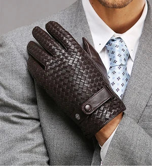 RY025NN 2025 New Spring/Winter Male Real Leather Short Gloves Man Suede Knitted Black/Brown Lambskin Cold Proof Mittens Mex Luva