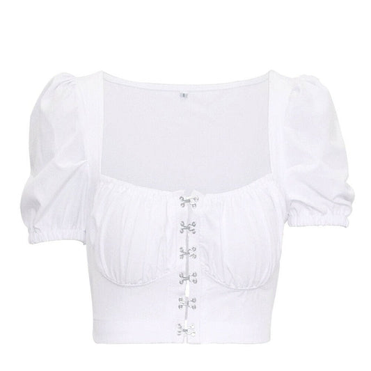 Women clothes Ladies Button Square Neck Tops Short Sleeve square collar pullover T-shirts