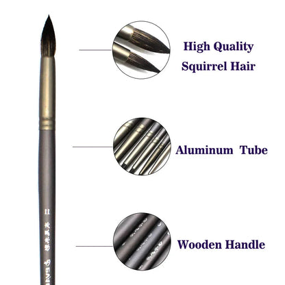 6 pcs Professional Set Squirrel Hair Round Pointed Artist Paintbrush Pen Gouache Oil Painting Art Supplies For Acrylic Art Brush