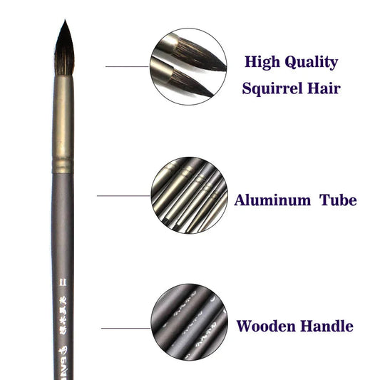 6 pcs Professional Set Squirrel Hair Round Pointed Artist Paintbrush Pen Gouache Oil Painting Art Supplies For Acrylic Art Brush