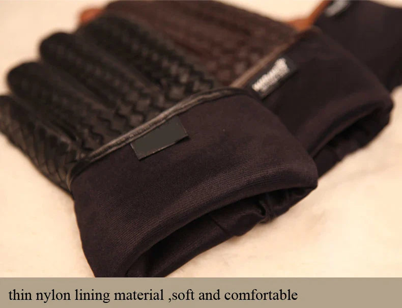 RY025NN 2025 New Spring/Winter Male Real Leather Short Gloves Man Suede Knitted Black/Brown Lambskin Cold Proof Mittens Mex Luva