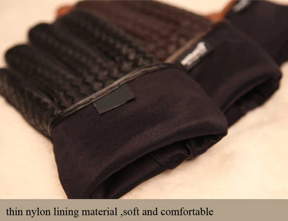 RY025NN 2025 New Spring/Winter Male Real Leather Short Gloves Man Suede Knitted Black/Brown Lambskin Cold Proof Mittens Mex Luva