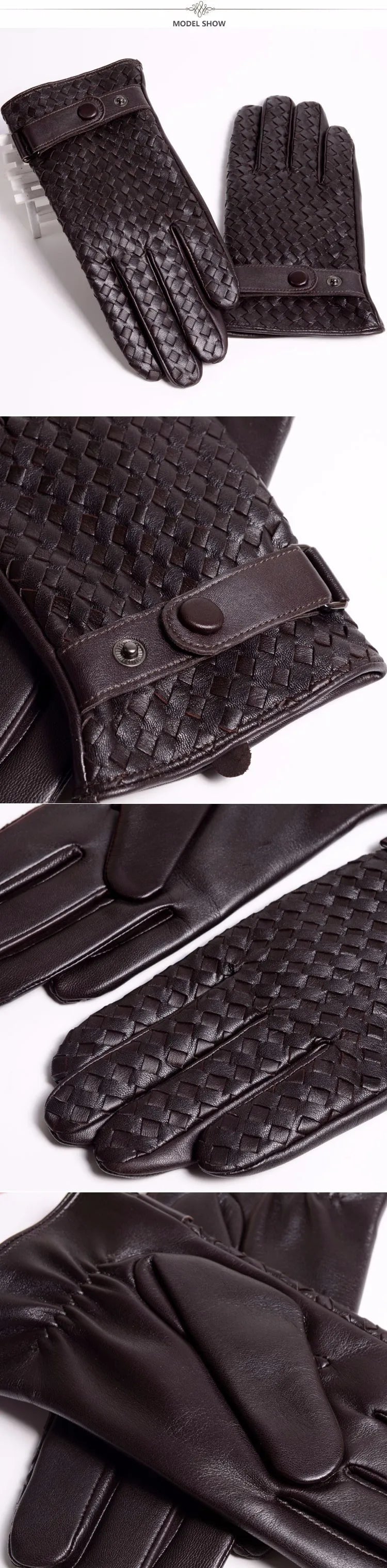 RY025NN 2025 New Spring/Winter Male Real Leather Short Gloves Man Suede Knitted Black/Brown Lambskin Cold Proof Mittens Mex Luva