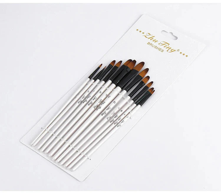 12 Pcs/set Nylon Hair Wooden Handle Watercolor Paint Brush Pen Set Learning DIY Oil Acrylic Painting Art Paint Brushes Supplies