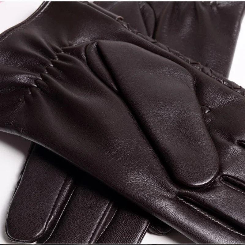RY025NN 2025 New Spring/Winter Male Real Leather Short Gloves Man Suede Knitted Black/Brown Lambskin Cold Proof Mittens Mex Luva