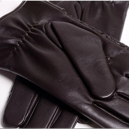 RY025NN 2025 New Spring/Winter Male Real Leather Short Gloves Man Suede Knitted Black/Brown Lambskin Cold Proof Mittens Mex Luva