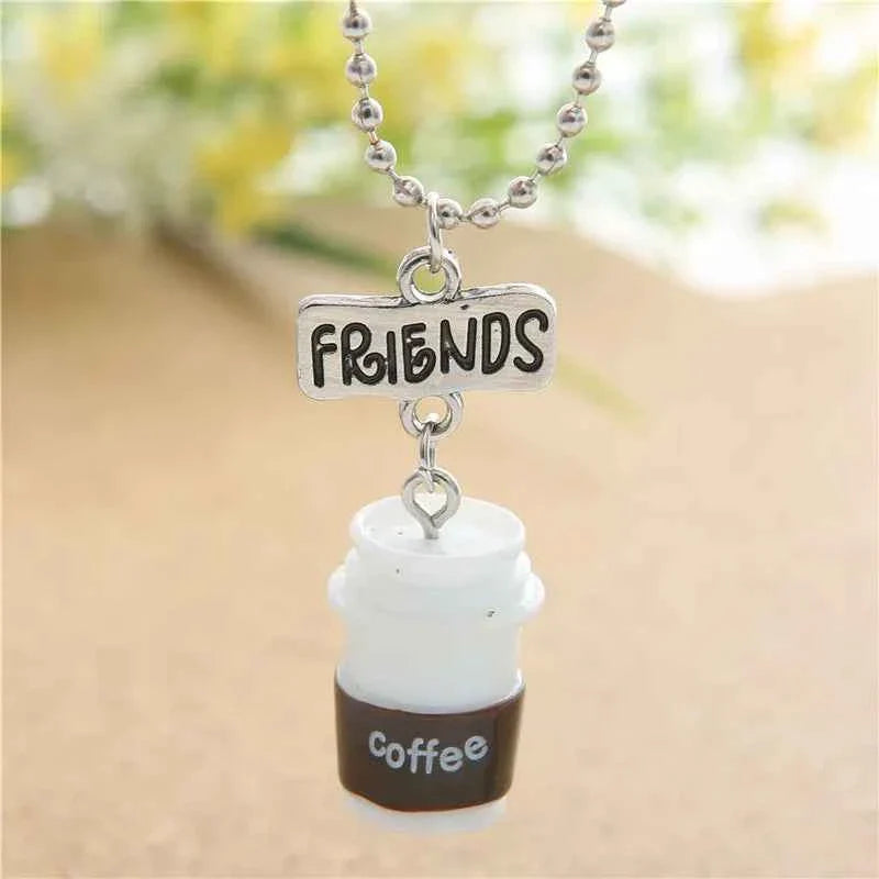 Popular Children Jewelry Pendant Necklace 3D Coffee Cup Oreo Biscuit BEST FRIENDS Letter Advanced Beads Chain Wholesale NT7606