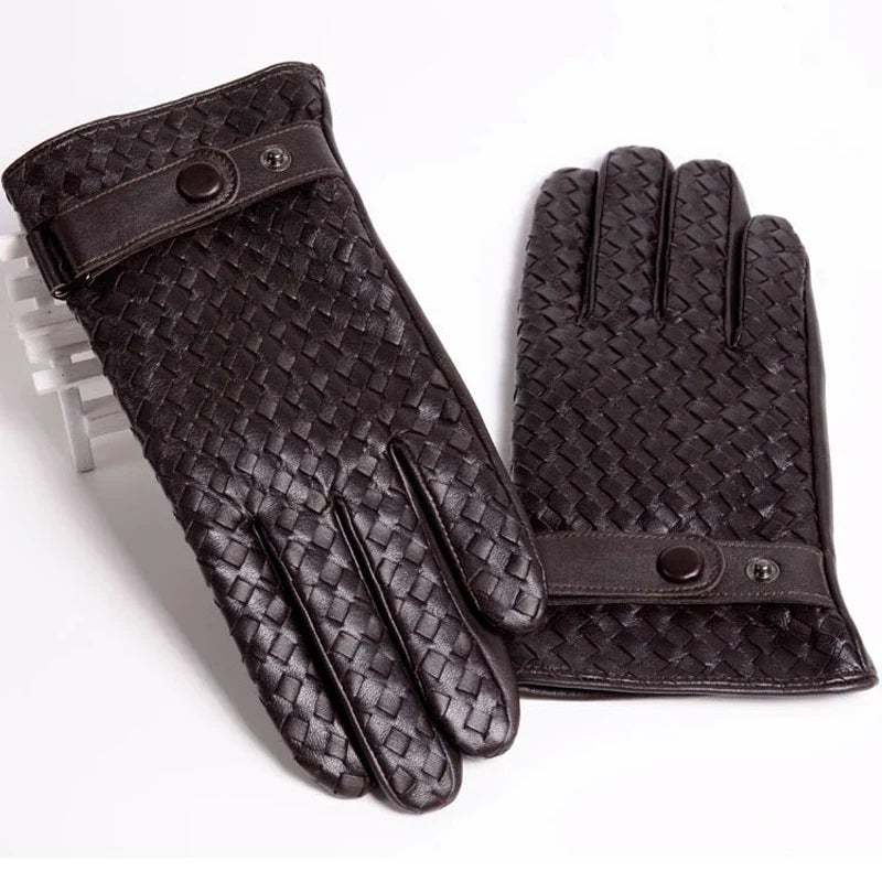 RY025NN 2025 New Spring/Winter Male Real Leather Short Gloves Man Suede Knitted Black/Brown Lambskin Cold Proof Mittens Mex Luva