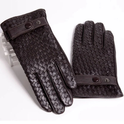 RY025NN 2025 New Spring/Winter Male Real Leather Short Gloves Man Suede Knitted Black/Brown Lambskin Cold Proof Mittens Mex Luva