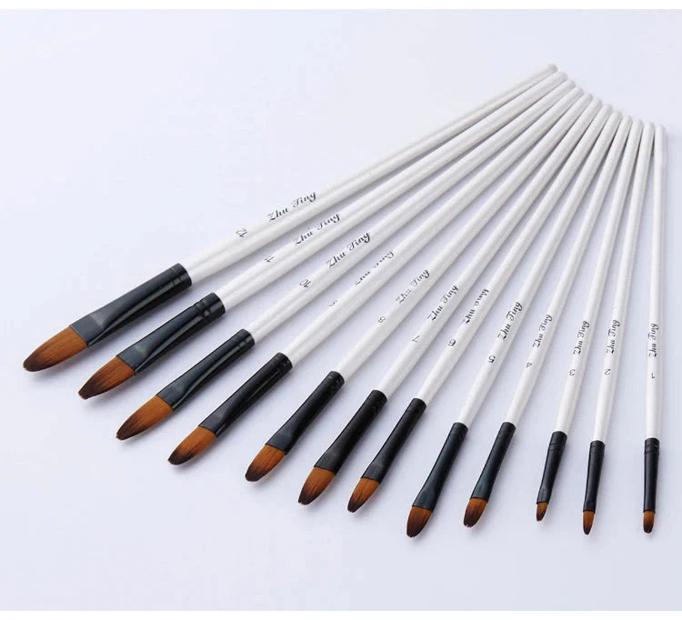 12 Pcs/set Nylon Hair Wooden Handle Watercolor Paint Brush Pen Set Learning DIY Oil Acrylic Painting Art Paint Brushes Supplies