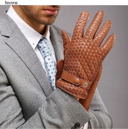 RY025NN 2025 New Spring/Winter Male Real Leather Short Gloves Man Suede Knitted Black/Brown Lambskin Cold Proof Mittens Mex Luva