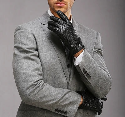 RY025NN 2025 New Spring/Winter Male Real Leather Short Gloves Man Suede Knitted Black/Brown Lambskin Cold Proof Mittens Mex Luva