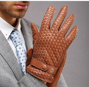 RY025NN 2025 New Spring/Winter Male Real Leather Short Gloves Man Suede Knitted Black/Brown Lambskin Cold Proof Mittens Mex Luva